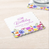 Dessous-de-verre En Papier 40e fête d'anniversaire Fleur sauvage pourpre Pers (Incliné)