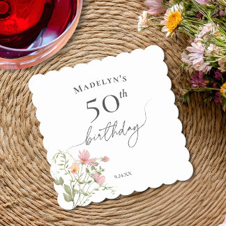 Dessous-de-verre En Papier 50e Anniversaire Féminin Aquarelle Fleur Sauvage