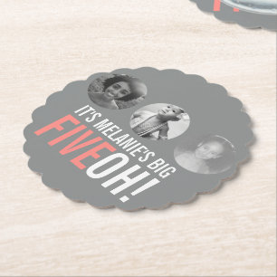 Dessous-de-verre En Papier 50e CINQ ! Gris et rose ! photo d'anniversaire