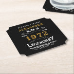 Dessous-de-verre En Papier 50th Birthday 1972 Ajouter le nom Legendary Black<br><div class="desc">Fête personnalisée ajouter votre nom dessous de verre de boisson d'anniversaire. Modifiez le nom et l'année avec le modèle fourni. Une merveilleuse idée d'anniversaire noir sur mesure. Plus de cadeaux et de fournitures de fête disponibles avec le design "légendaire" dans le magasin.</div>