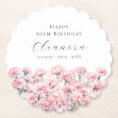 Dessous-de-verre En Papier 50th Birthday Pink Carnation January Birth Flower (Devant)