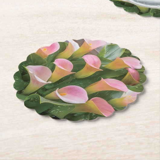 Dessous-de-verre En Papier 55e anniversaire du Mariage Pink Calla Lily (Incliné)