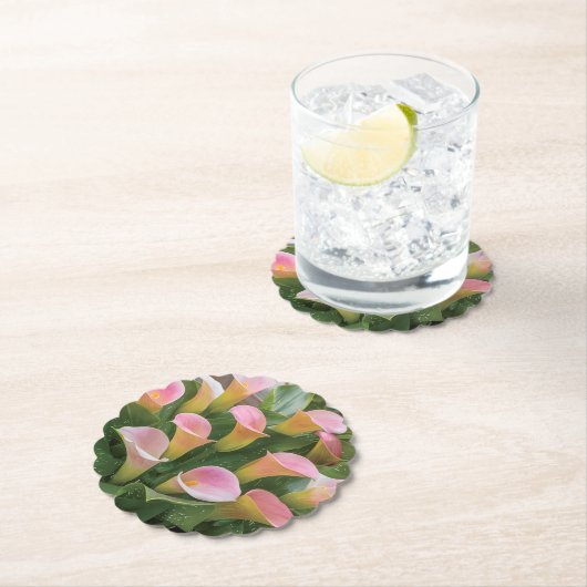 Dessous-de-verre En Papier 55e anniversaire du Mariage Pink Calla Lily (En situation)