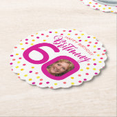 Dessous-de-verre En Papier 60e anniversaire photo confetti rose or jaune (Incliné)