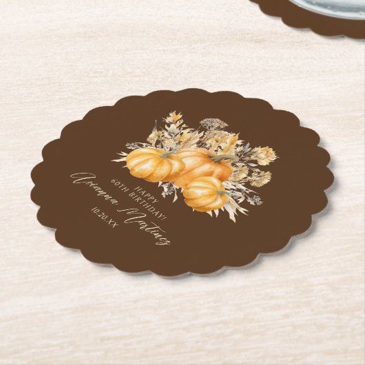 Dessous-de-verre En Papier 60e anniversaire Rustic Boho Citrouille automne pe (Incliné)