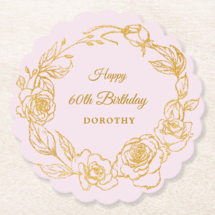 Dessous-de-verre En Papier 60e fête d'anniversaire Gold Rose rose