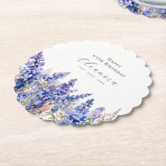 Dessous-de-verre En Papier 65e anniversaire Juillet Fleur de naissance Larksp (Incliné)