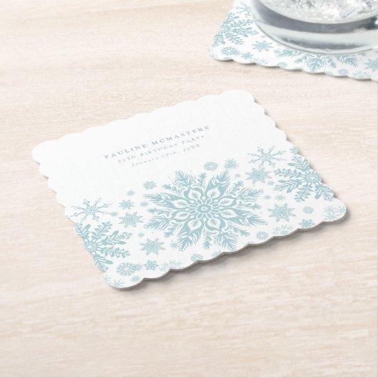 Dessous-de-verre En Papier 65e fête d'anniversaire Blue White Snowflake Custo (Incliné)