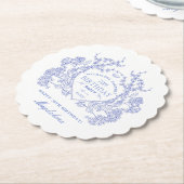 Dessous-de-verre En Papier 70e anniversaire Français Blue Floral Crest Custom (Incliné)