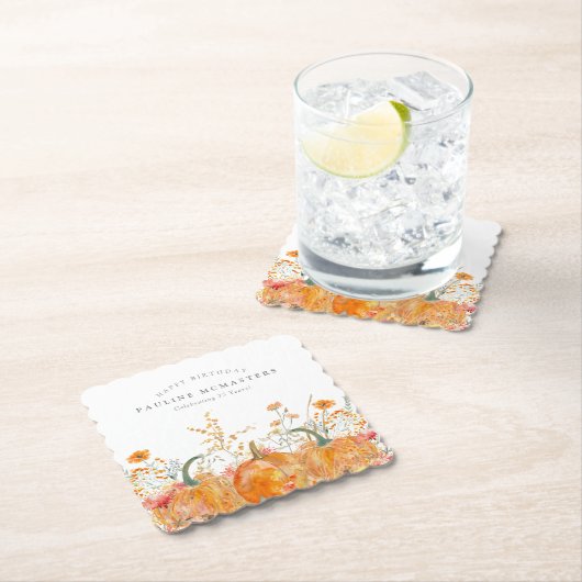 Dessous-de-verre En Papier 75e anniversaire Citrouille Fleur sauvage personna (En situation)