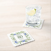 Dessous-de-verre En Papier 80e anniversaire Blue Hydrangeas (En situation)