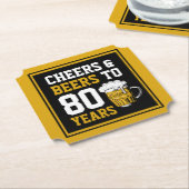 Dessous-de-verre En Papier 80e anniversaire Cheers & Bières à 80 ans (Incliné)