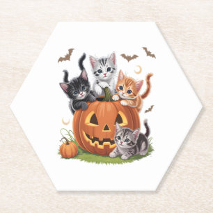 Dessous-de-verre En Papier 90s Citrouille Chat Halloween Floral Saison Éffray
