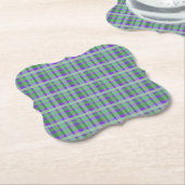 Dessous-de-verre En Papier à damiers Plaid Tartan Green Stripes Sur Violet (Incliné)