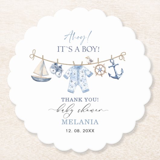 Dessous-de-verre En Papier Aahoo ahoo ahoo c'est un baby shower garçon (Devant)