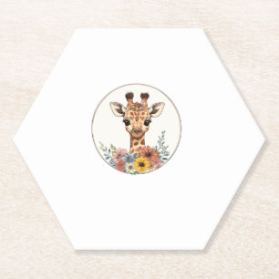 Dessous-de-verre En Papier Adorable Giraffe Aux Fleurs