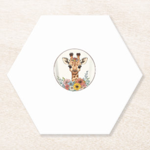 Dessous-de-verre En Papier Adorable Giraffe Aux Fleurs