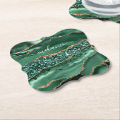 Dessous-de-verre En Papier Agate Green Gold Parties scintillant Geode Marbre (Incliné)