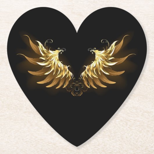 Dessous-de-verre En Papier Ailes d'Ange d'or sur arrière - plan noir (Devant)