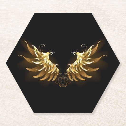 Dessous-de-verre En Papier Ailes d'Ange d'or sur arrière - plan noir (Devant)