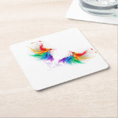 Dessous-de-verre En Papier Ailes fluffy arc-en-ciel (Incliné)