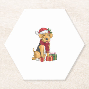 Dessous-de-verre En Papier Airedale Terrier Chien vêtements de Noël Santa Hat