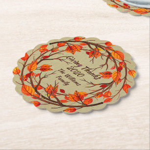 Dessous-de-verre En Papier Ajouter un nom correspondant Thanksgiving Automne