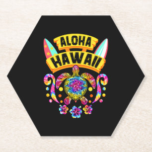 Dessous-de-verre En Papier Aloha Hawaii Tortues rétro Été Papa Maman