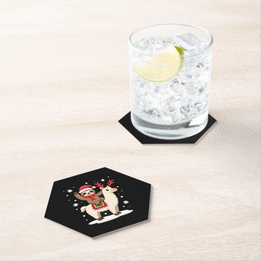 Dessous-de-verre En Papier Alpaca Sloth Christmas (1) (En situation)