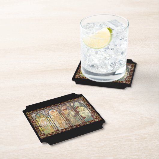 Dessous-de-verre En Papier Alphonse Mucha - Les heures du jour (En situation)