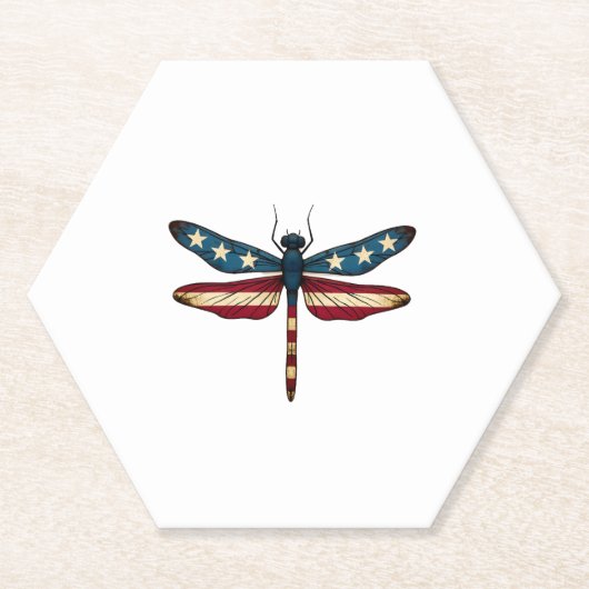 Dessous-de-verre En Papier American Flag Dragonfly Patriotic 4th of July Red (Devant)