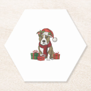 Dessous-de-verre En Papier American Pitbull Terrier Chien Noël fêtes San