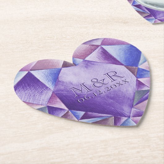 Dessous-de-verre En Papier Améthyste Aquarelle Coeur 33e anniversaire Mariage (Incliné)