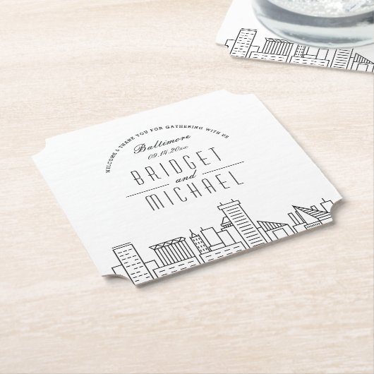 Dessous-de-verre En Papier Amour à Baltimore | Accueil Skyline Ville (Incliné)