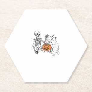 Dessous-de-verre En Papier Amoureux de les chats Halloween Funny Skeleton et