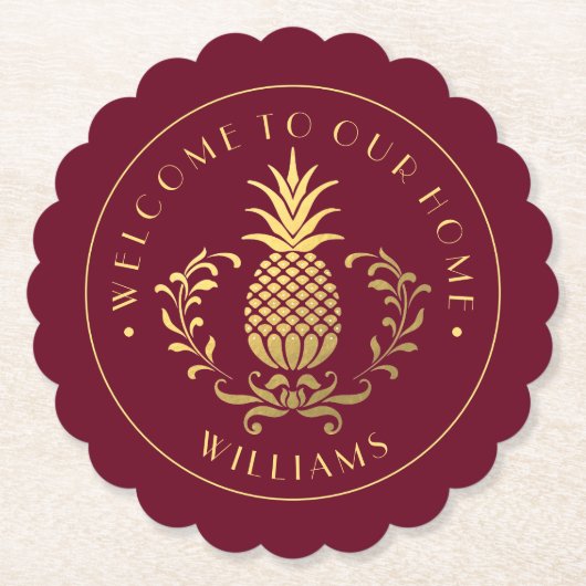 Dessous-de-verre En Papier Ananas | Avec Nom De Famille (Devant)