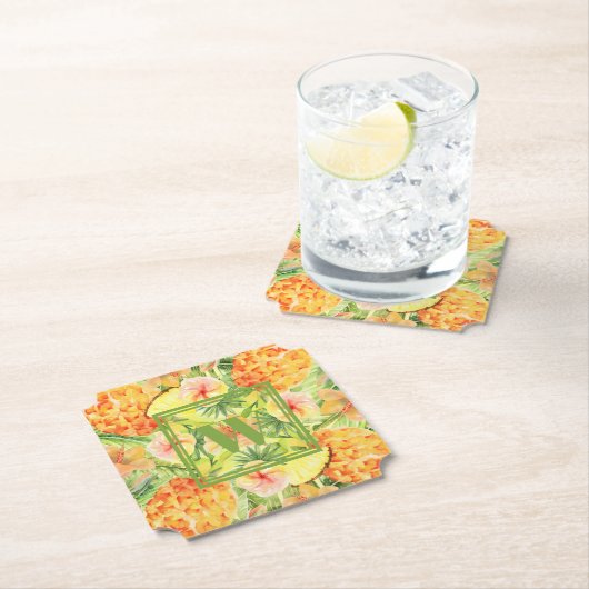 Dessous-de-verre En Papier Ananas Monogrammes (En situation)