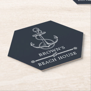 Dessous-de-verre En Papier Ancre nautique Beach ou Lake House Nom de famille