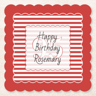 Dessous-de-verre En Papier Anniversaire Age Rouge/Blanc Simple Stripes Motif