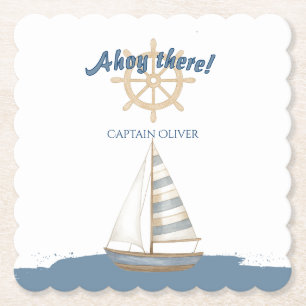 Dessous-de-verre En Papier Anniversaire de enfant nautique Bateau bleu et b