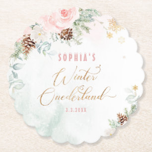 Dessous-de-verre En Papier Anniversaire de fille de l'hiver rose vif