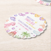 Dessous-de-verre En Papier Anniversaire de la fille Dinosaur (Incliné)