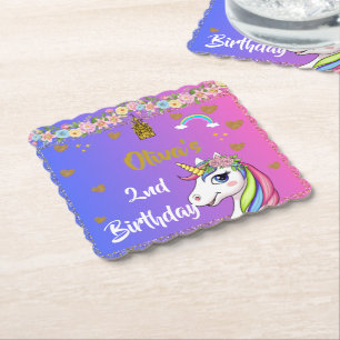 Dessous-de-verre En Papier Anniversaire de la licorne Rainbow Unicorn Party