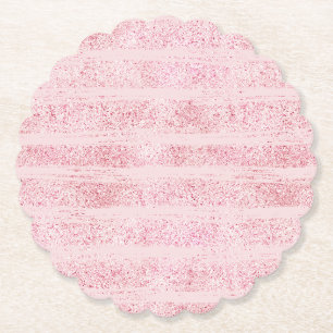 Dessous-de-verre En Papier Anniversaire de rayures de faux paillettes rose fé