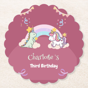 Dessous-de-verre En Papier Anniversaire du ballon arc-en-ciel Cute Dinosaur U