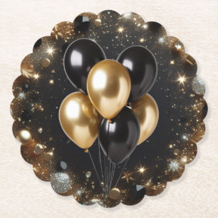 Dessous-de-verre En Papier Anniversaire élégant avec ballons noirs et dorés p