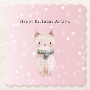 Dessous-de-verre En Papier Anniversaire Taches de Confettis Chat Rose Pâle