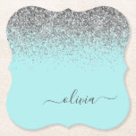 Dessous-de-verre En Papier Aqua bleu Turquoise Parties scintillant argent Mon<br><div class="desc">Aqua Blue - Turquoise et Silver Sparkle Parties scintillant Script Monogramme Nom Dessous de verre papier. Cela fait le cadeau parfait de remise de diplômes,  anniversaire,  mariage,  douche nuptiale,  anniversaire,  baby shower ou bachelorette pour quelqu'un qui aime le luxe glam et les styles chic.</div>