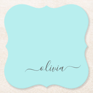 Dessous-de-verre En Papier Aqua Blue Turquoise Moderne Script Girl Monogramme