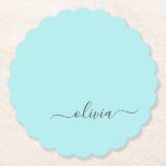 Dessous-de-verre En Papier Aqua Blue Turquoise Moderne Script Girl Monogramme<br><div class="desc">Aqua Blue Turquoise Simple Script Monogramme Nom Dessous de verre papier. Cela fait le cadeau parfait de remise de diplômes,  anniversaire,  mariage,  douche nuptiale,  anniversaire,  baby shower ou bachelorette pour quelqu'un qui aime le luxe glam et les styles chic.</div>